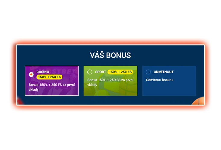 Výběr požadovaného vstupního bonusu